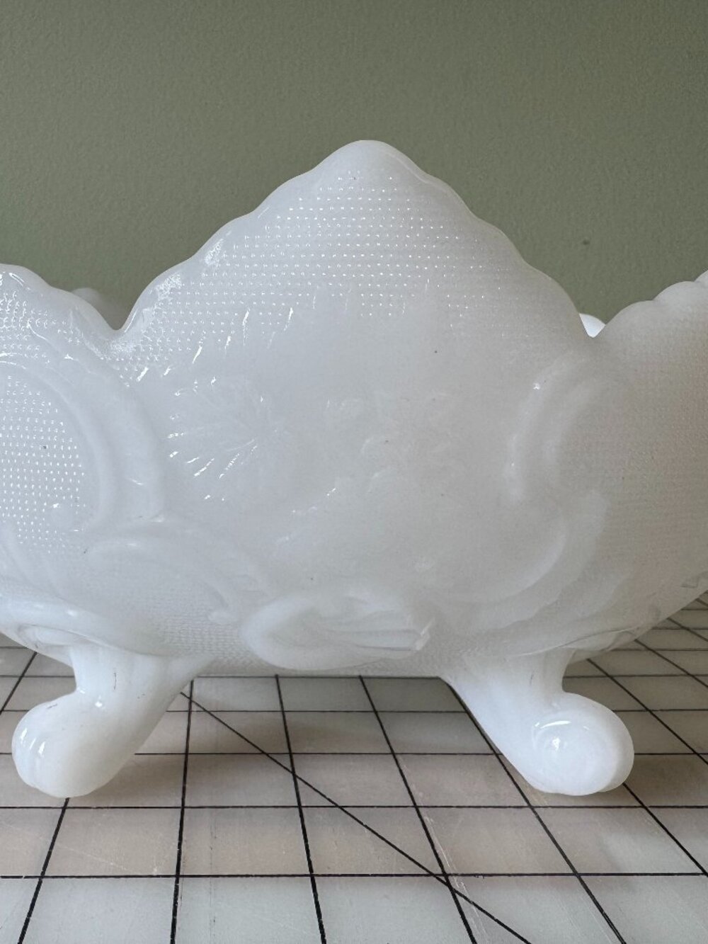 Vintage Jeannette Glass Lombardy Milk Glass Four-Toed Candy Dish Bowl